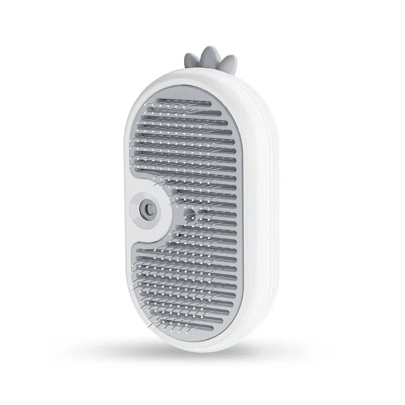 Escova de vapor SteamPaw branca vista de frente, com as agulhas e o bico da névoa ao centro