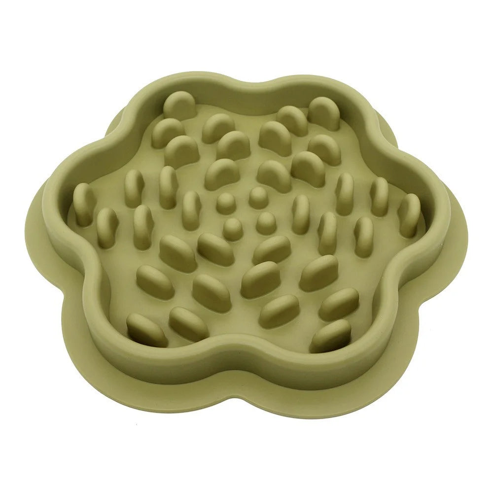 Comedouro SlowBite verde-militar em forma de flor