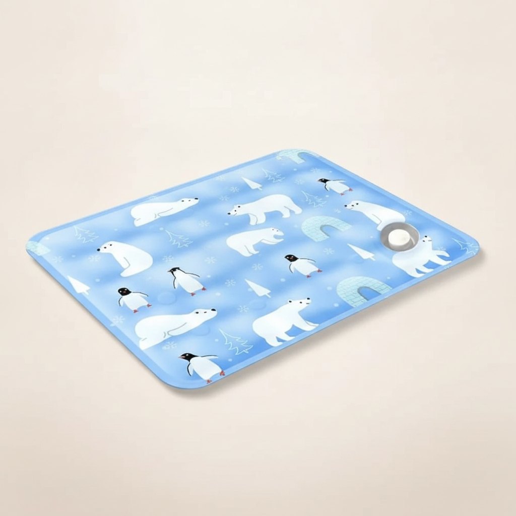 Tapete ChillPad azul com desenhos de ursos polares e pinguins